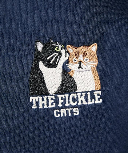 寬鬆版型 刺繡 後背印花 圓領衛衣 /Fickle Cats