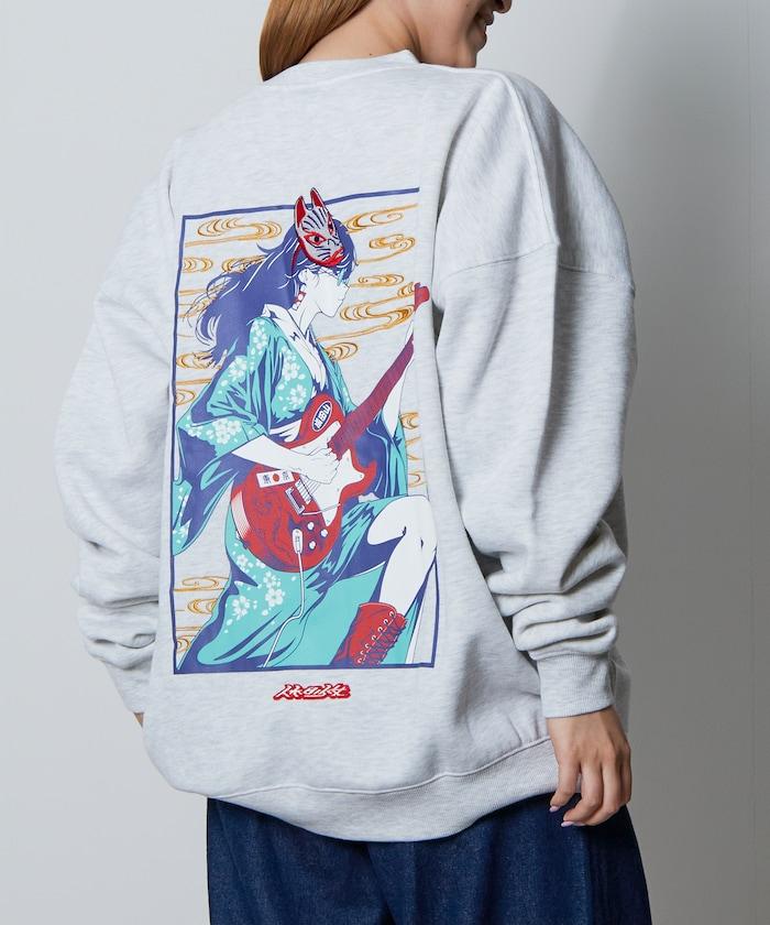 寬鬆版型 刺繡 後背印花 圓領衛衣 /休日少女