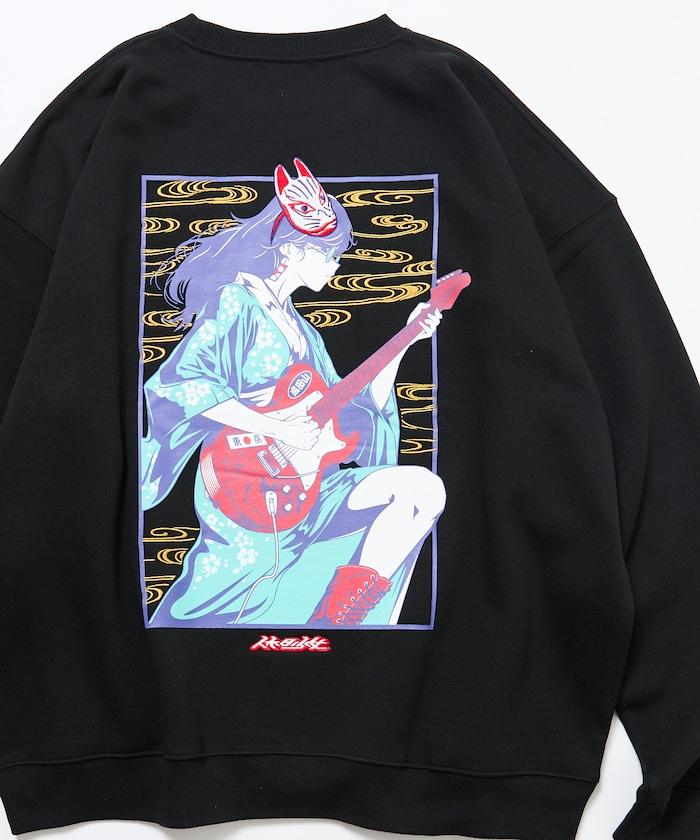 寬鬆版型 刺繡 後背印花 圓領衛衣 /休日少女