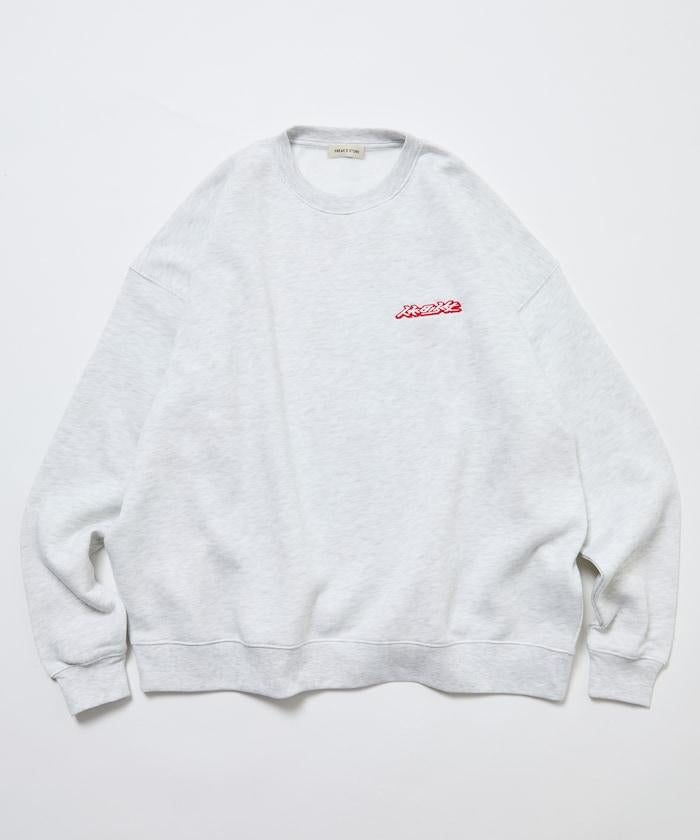 寬鬆版型 刺繡 後背印花 圓領衛衣 /休日少女