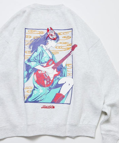 寬鬆版型 刺繡 後背印花 圓領衛衣 /休日少女