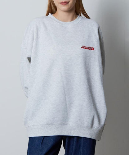 寬鬆版型 刺繡 後背印花 圓領衛衣 /休日少女