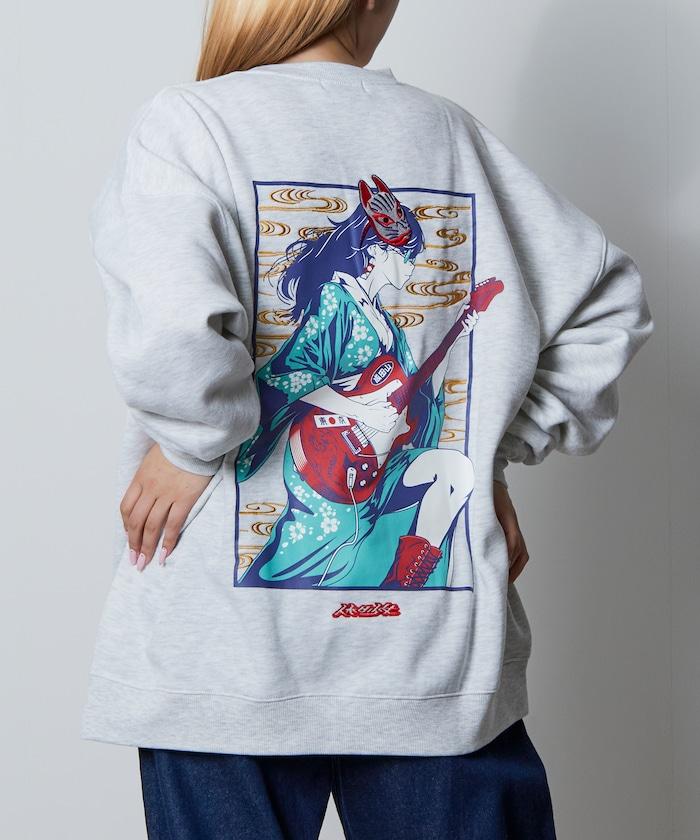 寬鬆版型 刺繡 後背印花 圓領衛衣 /休日少女