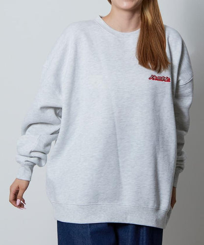 寬鬆版型 刺繡 後背印花 圓領衛衣 /休日少女