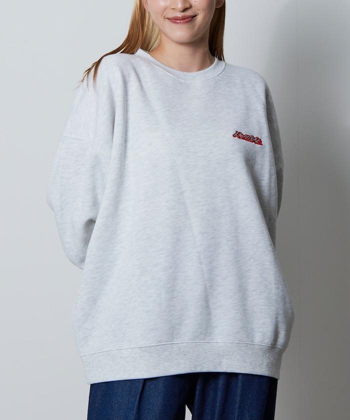 寬鬆版型 刺繡 後背印花 圓領衛衣 /休日少女