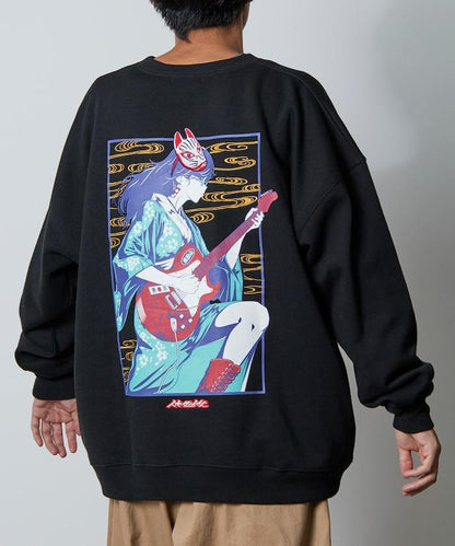 寬鬆版型 刺繡 後背印花 圓領衛衣 /休日少女