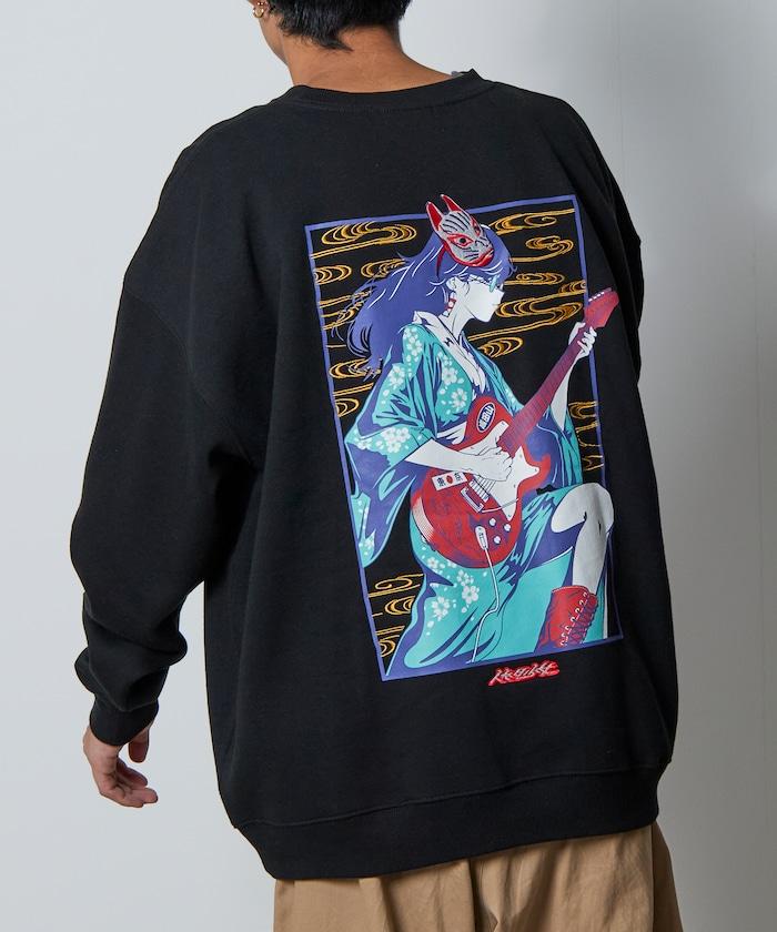 寬鬆版型 刺繡 後背印花 圓領衛衣 /休日少女