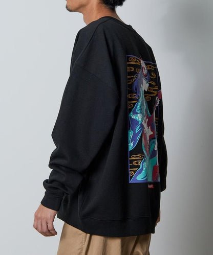 寬鬆版型 刺繡 後背印花 圓領衛衣 /休日少女