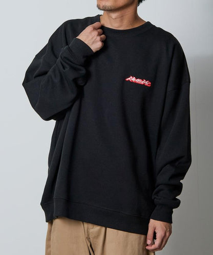 寬鬆版型 刺繡 後背印花 圓領衛衣 /休日少女