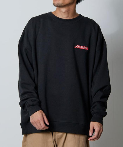 寬鬆版型 刺繡 後背印花 圓領衛衣 /休日少女