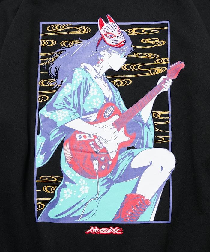 寬鬆版型 刺繡 後背印花 圓領衛衣 /休日少女