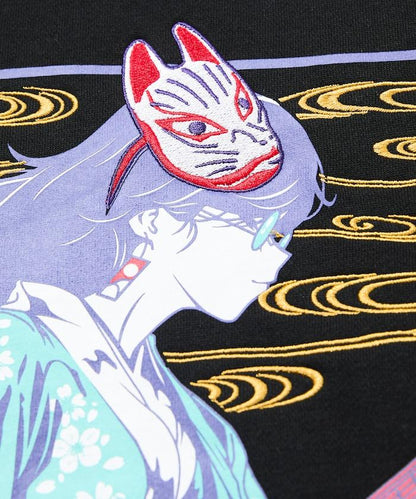 寬鬆版型 刺繡 後背印花 圓領衛衣 /休日少女