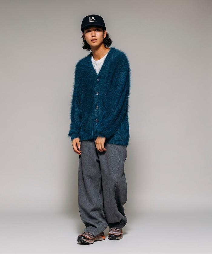 混色羽毛V領開衫