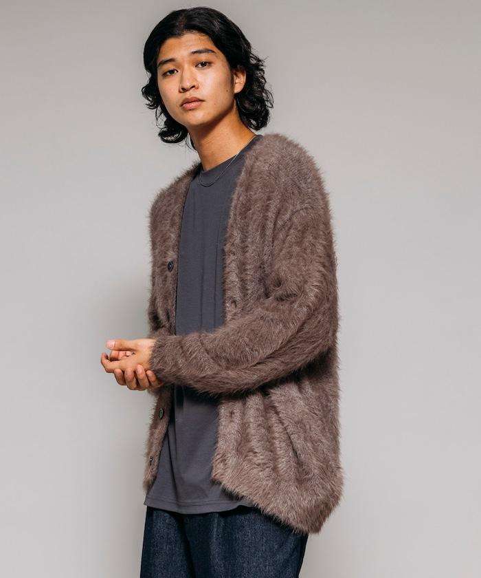 混色羽毛V領開衫