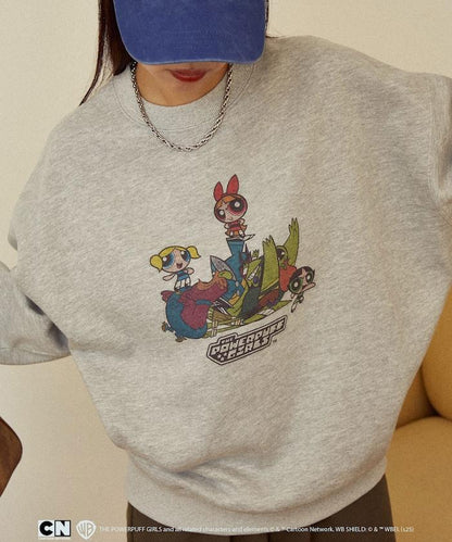 【THE POWERPUFF GIRLS】飛天小女警正面印花圓領衛衣