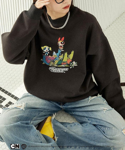 【THE POWERPUFF GIRLS】飛天小女警正面印花圓領衛衣