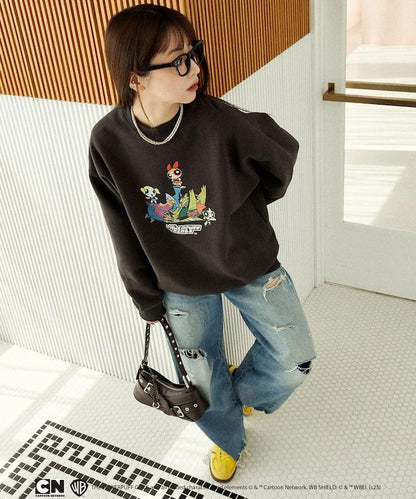 【THE POWERPUFF GIRLS】飛天小女警正面印花圓領衛衣