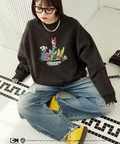 【THE POWERPUFF GIRLS】飛天小女警正面印花圓領衛衣