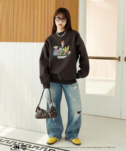 【THE POWERPUFF GIRLS】飛天小女警正面印花圓領衛衣