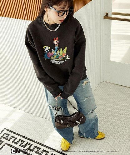 【THE POWERPUFF GIRLS】飛天小女警正面印花圓領衛衣