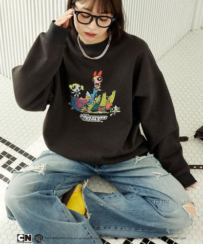 【THE POWERPUFF GIRLS】飛天小女警正面印花圓領衛衣