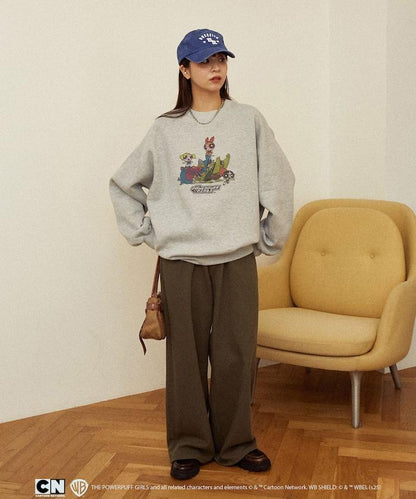 【THE POWERPUFF GIRLS】飛天小女警正面印花圓領衛衣