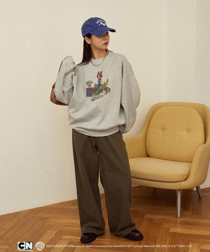 【THE POWERPUFF GIRLS】飛天小女警正面印花圓領衛衣
