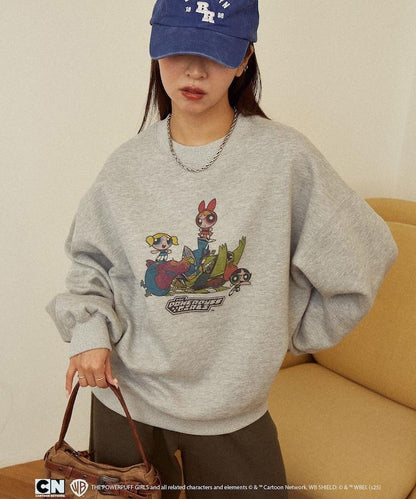 【THE POWERPUFF GIRLS】飛天小女警正面印花圓領衛衣
