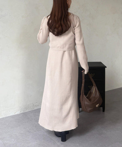 褶皺吊帶背心×羅紋針織連衣裙