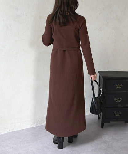 褶皺吊帶背心×羅紋針織連衣裙