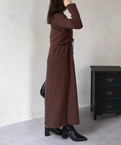 褶皺吊帶背心×羅紋針織連衣裙