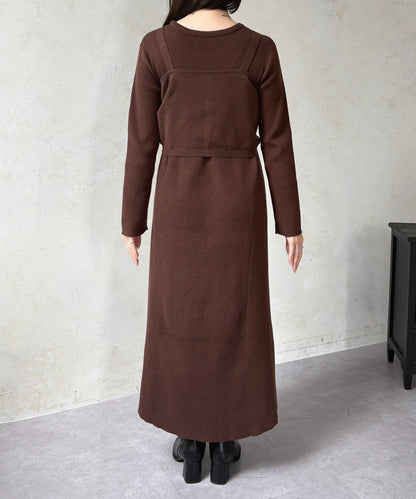 褶皺吊帶背心×羅紋針織連衣裙