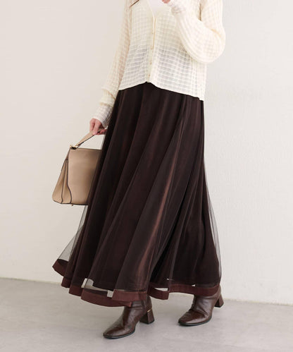 緞面包邊網紗半身裙