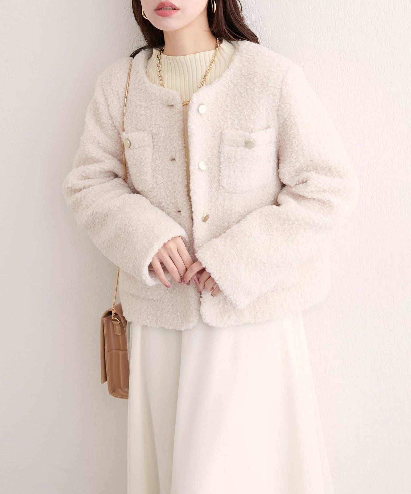 亮片羊羔絨無領夾克