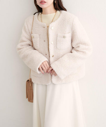 亮片羊羔絨無領夾克