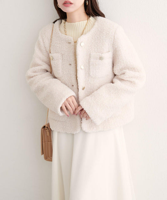 亮片羊羔絨無領夾克