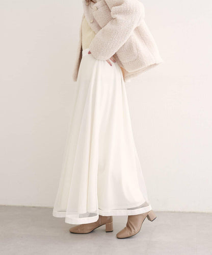 緞面包邊網紗半身裙