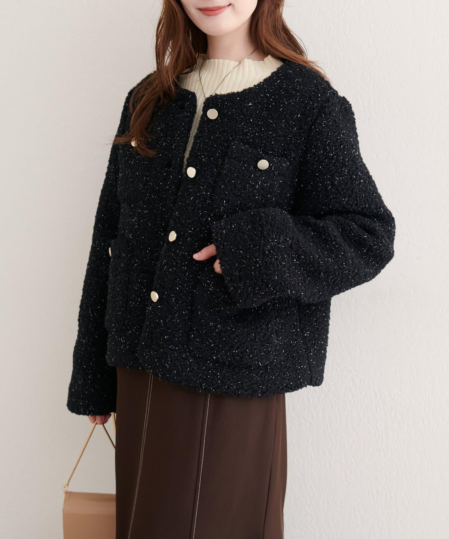 亮片羊羔絨無領夾克
