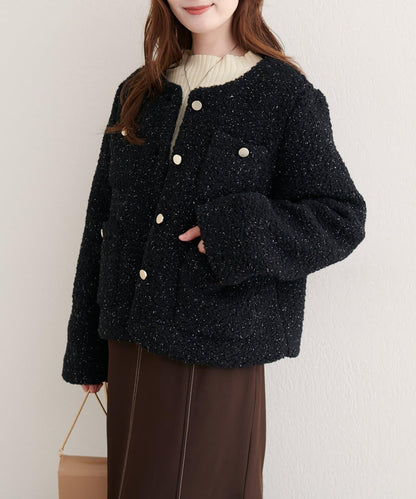 亮片羊羔絨無領夾克