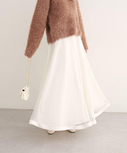 緞面包邊網紗半身裙