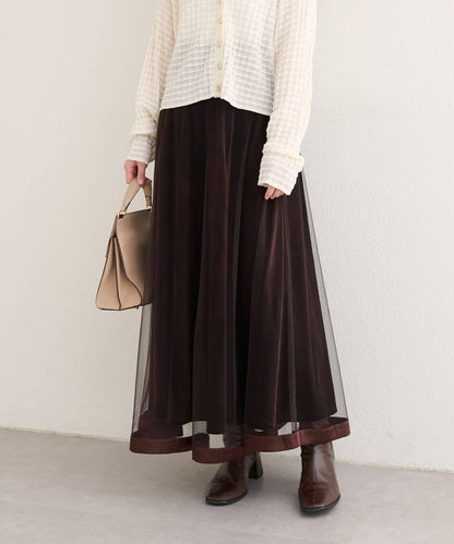 緞面包邊網紗半身裙