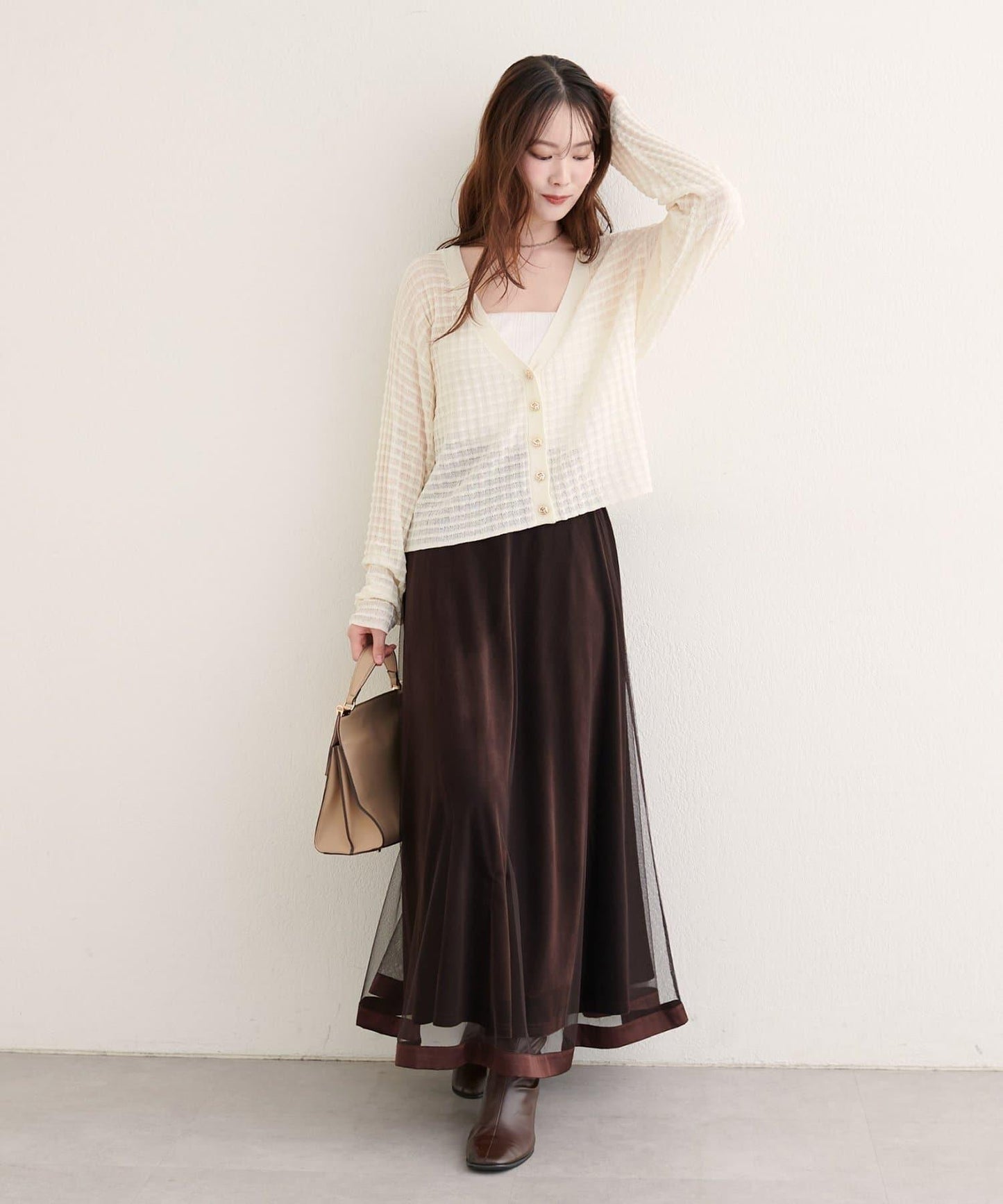 緞面包邊網紗半身裙