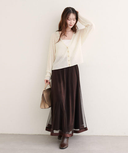 緞面包邊網紗半身裙