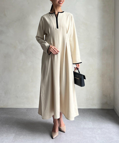 【可用於正式場合】滾邊褶皺連衣裙