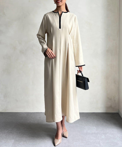 【可用於正式場合】滾邊褶皺連衣裙