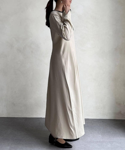 【可用於正式場合】滾邊褶皺連衣裙