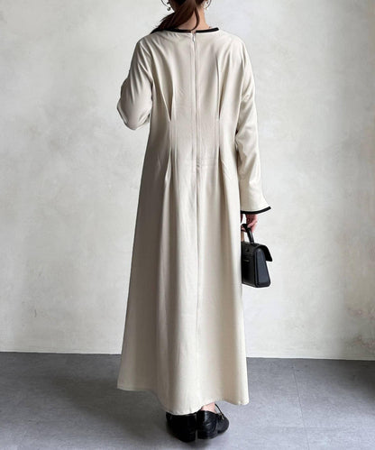 【可用於正式場合】滾邊褶皺連衣裙