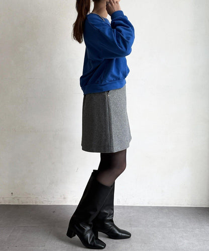 帶鉚釘呢料中長裙