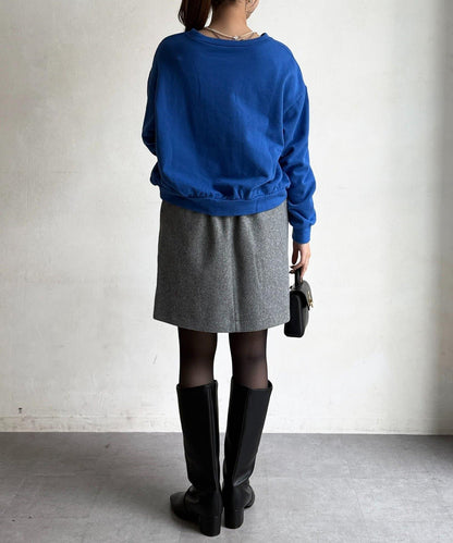 帶鉚釘呢料中長裙