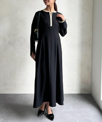 【可用於正式場合】滾邊褶皺連衣裙